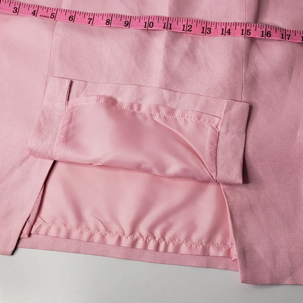 Tahari Mix Linen Blend Baby Pink Blazer Jacket Skirt Set Wedding Event Church 10